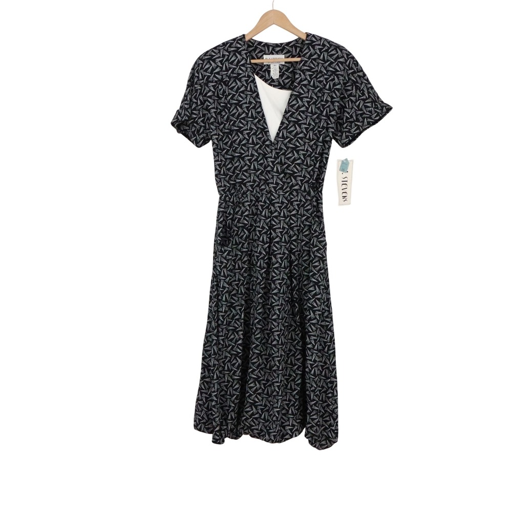 R.J. Stevens Dress Womens 16 Style Black Geometric Bib USA NEW